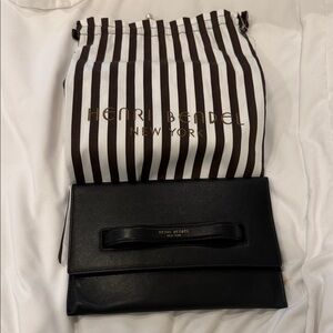 henri bendel Black Leather Fold-Over Wristlet Clutch